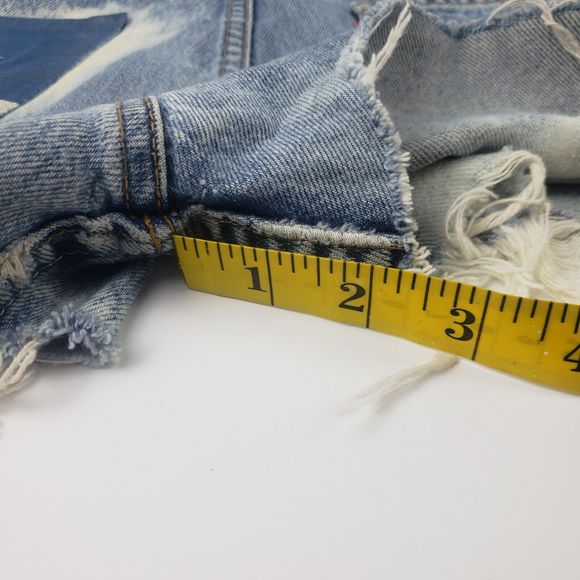 The Laundry Room Bleached Denim Texas Flag Shorts Sz M Redone Levis 615 - Picture 12 of 12